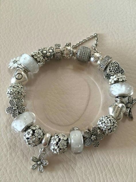 Pandora Bracelet White, White Pandora Bracelet, Galaxy Stuff, Pandora Bracelet Charms Ideas, Pandora White, Troll Beads, Bracelet Charms, Pandora Bracelet Charms, Pandora Charm