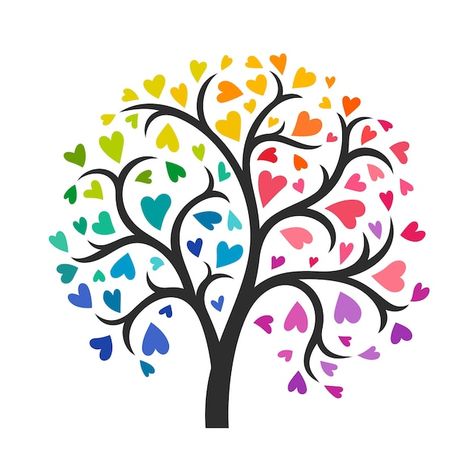 Vector rainbow coloured heart tree | Premium Vector #Freepik #vector #colorful-tree #green-illustration #abstract-tree #tree-pattern Donor Tree, Ducky Party, About Rainbow, Green Illustration, Rainbow Tree, Rainbow Paint, Warm And Cool Colors, Pride Colors, Illustration Abstract