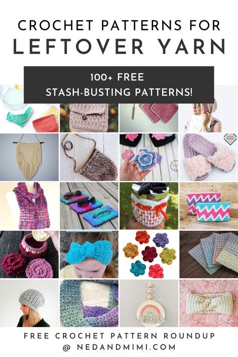 Tackle that yarn stash (and make room for more yarn!) with these quick and easy crochet patterns for scrap yarn. #crochet #freecrochetpatterns #crochetscrapyarn Crochet Patterns For Leftover Yarn, Crochet Yarn Buster Projects, Crochet With Scrap Yarn Projects, Crochet With Scraps, Scrap Yarn Crochet Projects Simple, Scrap Yarn Crochet Patterns, Free Scrap Yarn Crochet Projects, Crochet With Cotton Yarn Projects, Stashbuster Crochet Patterns