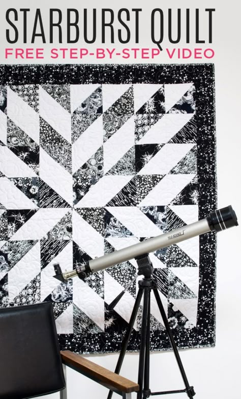 Starburst Quilt, Missouri Quilt Tutorials, Missouri Quilt Company, Black And White Quilt, Missouri Star Quilt Company Tutorials, Missouri Star Quilt Tutorials, Half Square Triangle Quilts Pattern, Triangle Quilt Pattern, Table Quilt