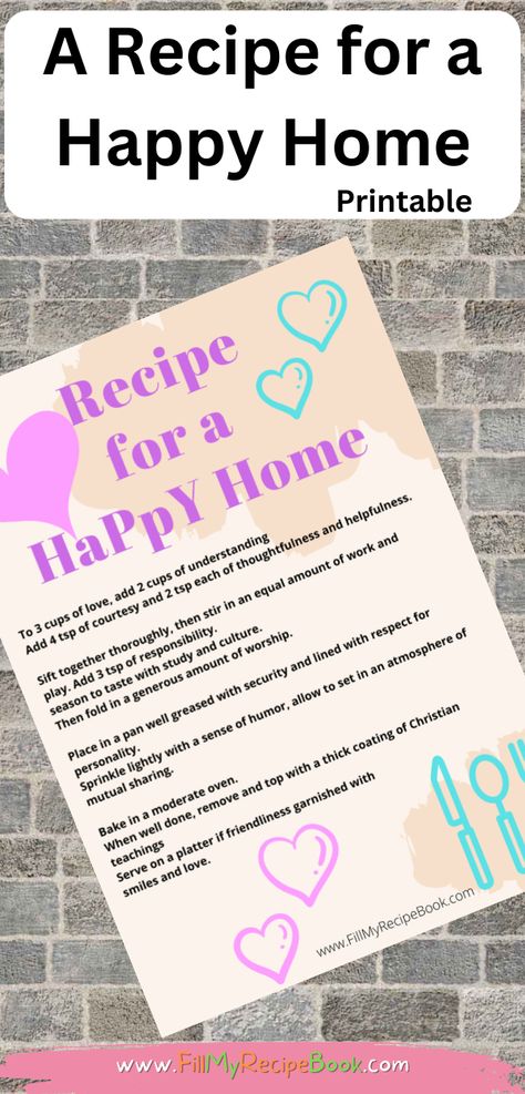 Recipe For A Happy Home, Recipe For Love, Recipe For Happiness, My Recipe Book, Exhibition Ideas, Family Poems, Clever Quotes, Food Writing, Wedding Quotes