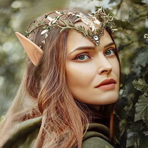 MOSTORY Pixie Ears and Green Leaves Circlet Woodland Fairy Headpiece Elven Forest Crown with 2 Pairs Soft Elf Ears Bronze Deer Antler Headband Cosplay Costumes for Women Renaissance Christmas Woodland Fairy Crown, Forest Crown, Deer Antler Headband, Pixie Ears, Elf Costumes, Antler Crown, Elf Crown, Fairy Headband, Deer Antlers Headband