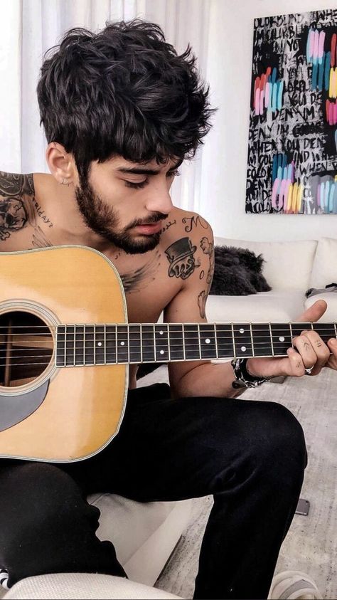 Zayn Malik, A Man, Guitar, Tattoos, Bed