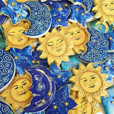 Diane Marston (@cookiecamelot) • Instagram photos and videos Sun And Moon Cookies Decorated, Celestial Cookies, Lottie Moon Tea Cookies, Harvest Moon Cookies Good Witch, Star And Moon Cookies Decorated, Star And Moon Cookies, Psychic Tea, Space Cookies, Moon Baby Shower Theme