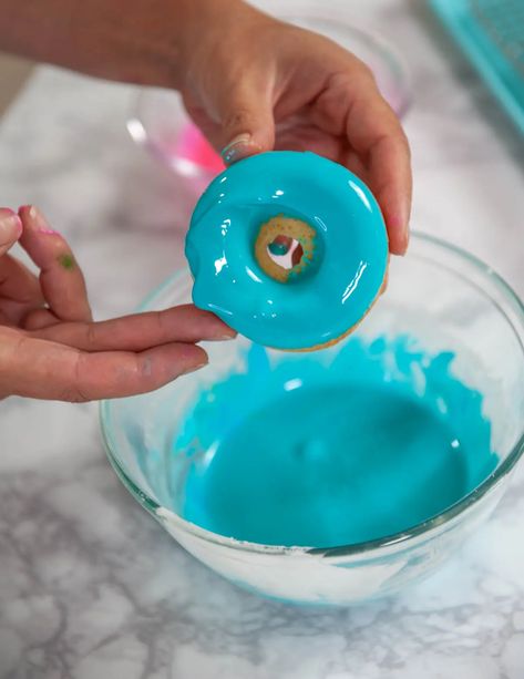 Classic Baked Donut Recipe With Colorful Glaze With Colorful Glaze – Sugar Geek Show Donuts Dipped In Chocolate, Thick Donut Glaze Recipe, Mini Donut Icing Recipe, Thick Donut Glaze, How To Make Glaze For Donuts Recipe, Donut Icing Recipe Glaze, Bronut Ideas, Donuts Glaze Recipe, Icing For Donuts Recipe