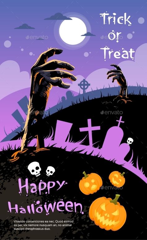 Halloween Banner Cemetery Graveyard Hand From Ground Party Invitation Card Flat Vector Illustration Invitation Card Halloween, Halloween Graphic Design Illustration, Halloween Design Illustration, Halloween Graphic Design, Halloween Invitation Card, Halloween Banners, Happy Birthday Invitation Card, Halloween Posters, Vintage Halloween Images