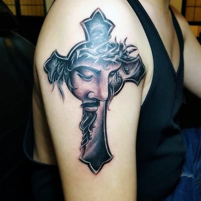 Jesus Cross Tattoo by hassified Jesus Christ Tattoo, Jesus Tattoo Design, Tato Maori, Canvas Tattoo, Christ Tattoo, Cross Tattoos For Women, Cross Tattoo For Men, Omerta Tattoo, Cross Tattoo Designs