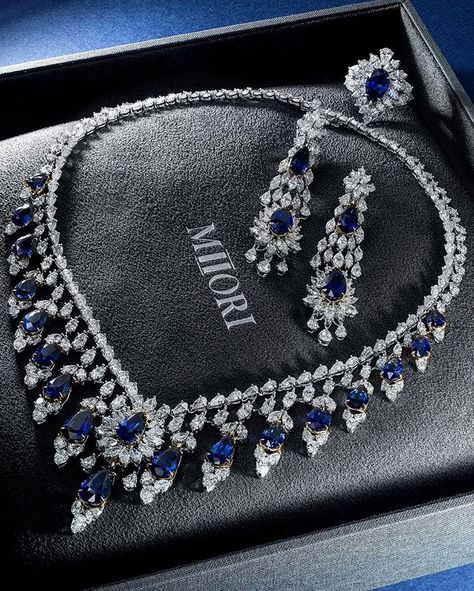 sapphire-ring/ Sapphire diamond set from MIIORI fall 2016 collection Expensive Necklaces, Sapphire Jewelry Set, قلادات متدلية, Autumn Necklace, 2016 Fall, Expensive Jewelry Luxury, Diamond Necklace Designs, Blue Stones, Expensive Jewelry