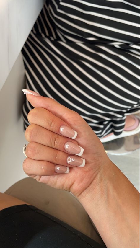 Nails With Bf Initials Short, Nail Ideas Boyfriend Initial, French Nails With Letters Initials, Boyfriend Initial Nails French Tip, Nails With Your Boyfriends Initial, Nail Inspo Boyfriend Initial, Initials On Nails Boyfriends, Nails With Letter A Initial, Nail Designs With Initials Letters