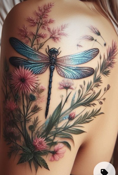 Elegant Dragonfly Tattoo, Rainbow Dragonfly Tattoo, Realism Dragonfly Tattoo, Dragonfly Color Tattoo, Dragon Fly Tattoos For Women, Dragon Fly And Flower Tattoo, Dragon Fly Back Tattoo, Dragon Fly Tattoo Meaning, Damselfly Tattoo