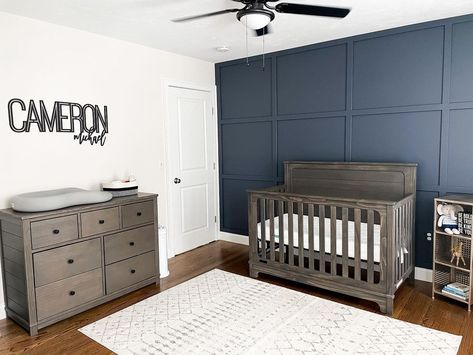 Haley Simao on Instagram: “This $100 weekend project brought this whole room to life!! Swipe to see the before 😬 Did I inspire you?! I have been wanting to do this in…” Baby Boy Accent Wall, Kids Room Accent Wall Boy, Toddler Boy Accent Wall, Navy Blue Accent Wall Nursery, Teen Boy Accent Wall, Toddler Accent Wall, Kids Accent Wall Boys, Toddler Room Accent Wall, Blue Accent Wall Nursery