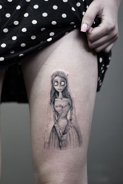 Miniature Tattoo, Old Victorian Mansions, Corpse Bride Tattoo, Prove Love, Scale Tattoo, Brides With Tattoos, Complicated Love, Love Never Dies, Leg Sleeves