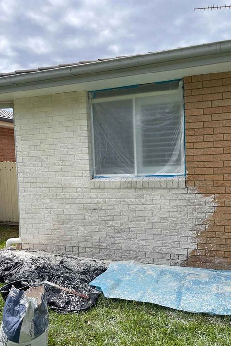 Whitewash Brick House Before And After, Before And After Brick Exterior, Paint Brick House White Before And After, Upgrade Brick Home Exterior, Magnolia Before And After Exterior, External Painted Brick House, 1980 Brick House Makeover, Painting Orange Brick Exterior, 1970 House Exterior Update