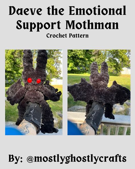 Instagram Mothman Crochet, Emotional Support Demon, Crochet Pattern Written, Page Instagram, Instagram Page, Emotional Support, Crochet Patterns Amigurumi, Cute Crochet, Amigurumi Pattern