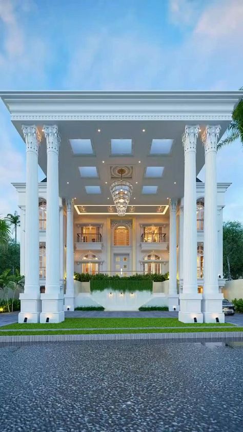 Banquet Hall Design Exterior, 3 Story Mansion, Banquet Hall Design, Classic Villa Exterior, Luxury Exterior, Bungalow Style House Plans, 3d Floor Plan, House Outer Design, House Plans Mansion