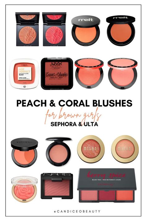 Peach Blush Black Women, Blush For Indian Skin Tone, Blush For Tan Skin, Blush For Brown Skin Tone, Coral Blush Makeup Look, Apricot Blush, Coral Blush Makeup, Best Blush For Brown Skin, Brown Skin Blush