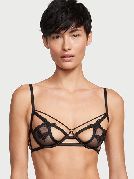 Enlarge Image -- Victoria's Secret Butterfly Bra, Open Cup Bras, Grace Elizabeth, Butterfly Embroidery, Cup Bra, Demi Bra, Bra Cups, Latest Fashion For Women, Order Online