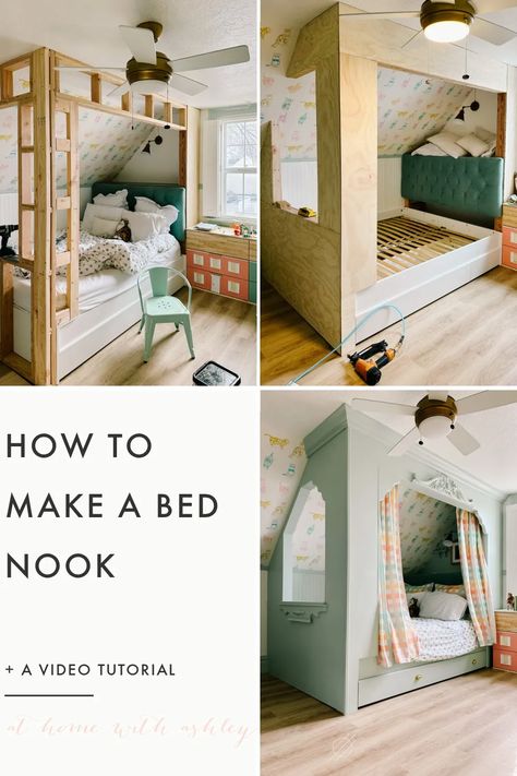 Captain Bed Hack, Cozy Kids Beds, Alcove Bed With Storage, Enclosed Bed Sleeping Nook Diy, Alcove Bed Diy, Diy Bed Nook, Bed Ikea Hack, Alcove Beds, Cozy Aesthetic Bedroom