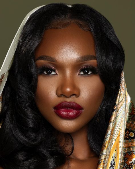 Editiorial Portrait headshot. Dark skin with red lipstick. Lipstick For Men, Mob Wife Makeup, Dark Red Lipstick, Dark Skin Models, Lipstick Dark Red, Lipstick For Dark Skin, Red Lipstick Makeup, Low Porosity Hair Products, Brown Skin Makeup