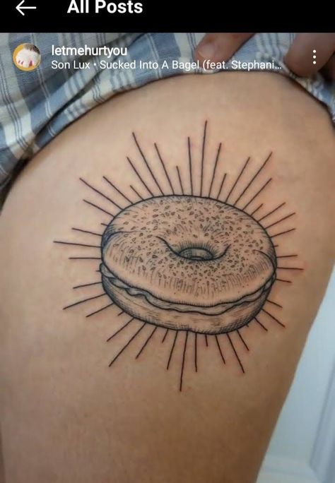 Coffee And Donut Tattoo, Bagel Tattoo, Donut Tattoo Minimalist, Bagel Doodle, Everything Bagel Tattoo, Everything Bagel Drawing, Fish Tattoos, Jesus Fish Tattoo, Tattoos