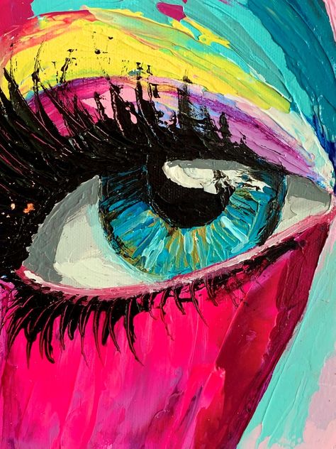 Eye Abstract Painting, Pop Art Canvas Painting Ideas, Cosmetology Painting, Eye Art Painting Abstract, Abstract Portrait Painting Faces, Abstract Eye Painting, Abstract Pop Art, Pop Art Painting, Art Inspiration Painting