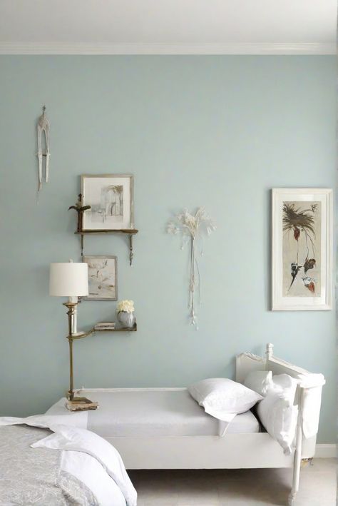 bedroom decor, bedroom design, bedroom painting, bedroom color scheme Sw Sea Salt Bedroom, Sherwin Williams Seasalt Bedroom, Fluer De Sel Sherwin Williams Bedroom, Bedrooms Painted In Sea Salt, Sherwin Williams Sea Salt Bedroom, Pure Salt Interiors Bedroom, Valspar Sea Salt Blue, Modern Bedroom Paint Colors, Wallpaper With Sea Salt Paint