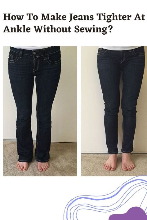 make jeans tigher at ankle without sewing Fix Ripped Jeans, Jeans Hacks, How To Make Jeans, Old Jeans, Sewing Hacks, Ripped Jeans, Jeans Fit, Too Much, Tights