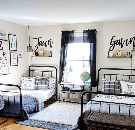 Their names!! Boys Shared Bedroom Ideas, Shared Bedroom Ideas, Shared Boys Rooms, Boys Shared Bedroom, Big Boy Bedrooms, Two Twin Beds, Big Kids Room, Boy Bedroom Design