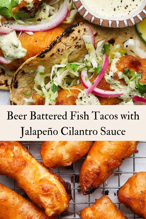 Fish Taco Beer Batter Recipe, Wahoos Fish Tacos Recipe, Batter Shrimp Tacos, Tempura Fish Tacos, Beer Battered Fish Tacos With Baja Sauce, Battered Cod Fish Tacos, Perch Tacos Recipe, Street Tacos Fish, Mexican Fish Taco Sauce