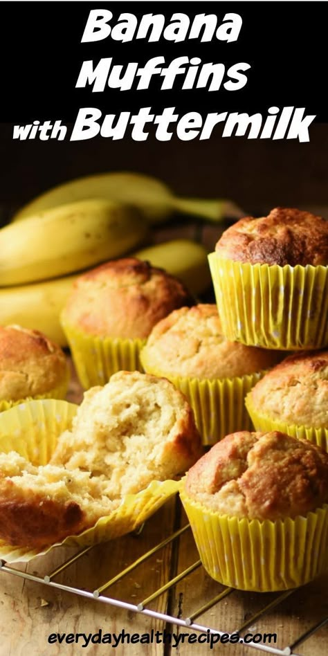 Banana Muffins With Milk, Banana Buttermilk Recipes, Banana Muffins Buttermilk, Muffins Using Buttermilk, Banana Muffins With Buttermilk, Buttermilk Muffins Recipes, Healthy Buttermilk Recipes, Buttermilk Muffin Recipes, Banana Buttermilk Muffins