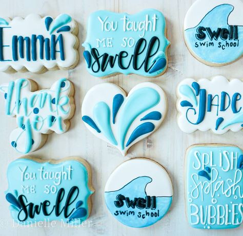 Swim Cookies Decorated, Swimming Cookies Decorated, Swim Cookies, Sports Cookies, Thank You Cookies, Swim Instructor, Swimming Classes, Cookie Business, Decorating Cookies