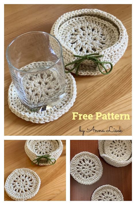 Crochet One Skein Projects, Crochet One Skein, One Skein Projects, Bathroom Crochet, Coasters Free Pattern, Coaster Tutorial, Vintage Crochet Dresses, Crocheted Coasters, Coasters Crochet