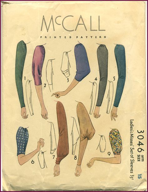 McCall3046 Bodice Block, Áo Blu, Sewing Sleeves, Sleeve Variations, Patron Vintage, Vintage Dress Patterns, Fashion Vocabulary, Retro Mode, Mccalls Patterns