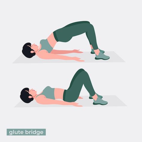 Vector glute bridge exercise woman worko... | Premium Vector #Freepik #vector #fitness-equipment #fitness #gym-illustration #trainer Sec Plank, Dumbbell Chest Press, Treadmill Interval, Bridge Exercise, Abdominal Stretches, Tuesday Workout, Woman Workout, Bridge Workout, Workout Pics