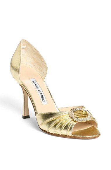 Manolo Blahnik 'Sedaraby' Open Toe d'Orsay Pump (Women) Heel Ideas, Manolo Blahnik Carrie, Golden Shoes, Manolo Blahnik Pumps, Manolo Blahnik Heels, Shoes Heel, Manolo Blahnik Shoes, Pretty Shoes, Shoe Obsession