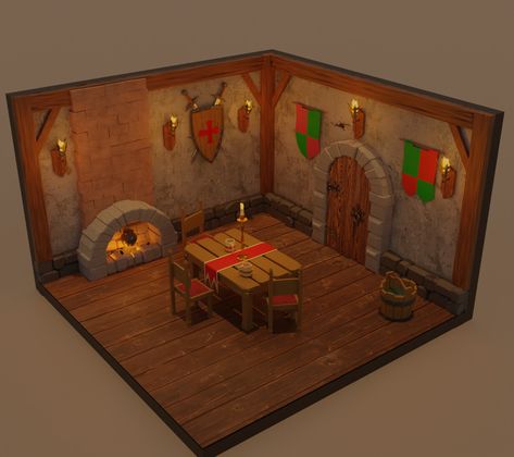 Medieval Interior Design, Isometric Medieval, Armory Room, Medieval Room, Castle Rooms, Kitchen Blenders, 3d Room, Mini Ideas, 3d Environment