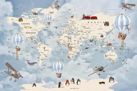 Home Map, Map Wall Mural, Animal Mural, World Map Wallpaper, Map Wallpaper, House Map, Kids Room Wallpaper, Create Your Own Wallpaper, Standard Wallpaper