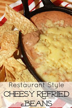 Restaurant Style Cheesy Refried Beans - now you can make your favorite restaurant bean dip at home! Restaurant Bean Dip, Refried Beans Recipe Easy, Refried Beans Recipe, Torta Recipe, Bean Dip, Appetizer Bites, Beans Recipe, Refried Beans, Bean Recipes