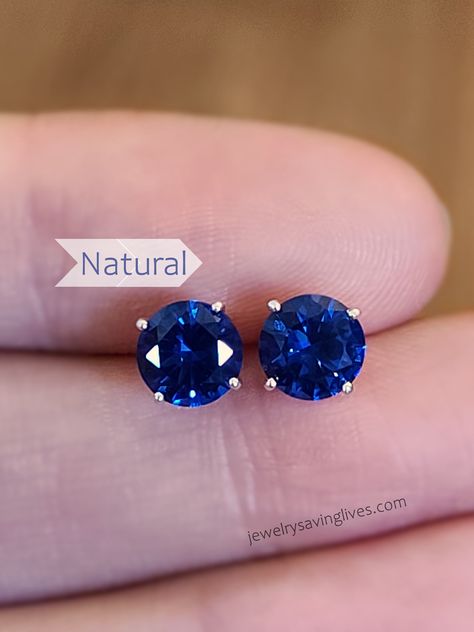 Silver options will still be processed in 1-3 days, but solid gold processing time is 2 days -3 weeks depending on the amount of orders. ------------------------------------------------------ THE PRODUCT Brilliant cut Sapphire earrings. This listing is for our round brilliant cut Sapphire studs. These earrings are truly mesmerizing! So much in fact that we only uploaded our original unedited photos. The color of these sapphires is such a deep blue with radiant facets and clarity that you will ge Sapphire Studs Earrings, Blue Sapphire Earrings Studs, Flatback Earrings, Sapphire Blue Earrings, Blue Earrings Wedding, Blue Diamond Earrings, Blue Stone Earrings, Blue Sapphire Earrings, Sapphire Stud Earrings