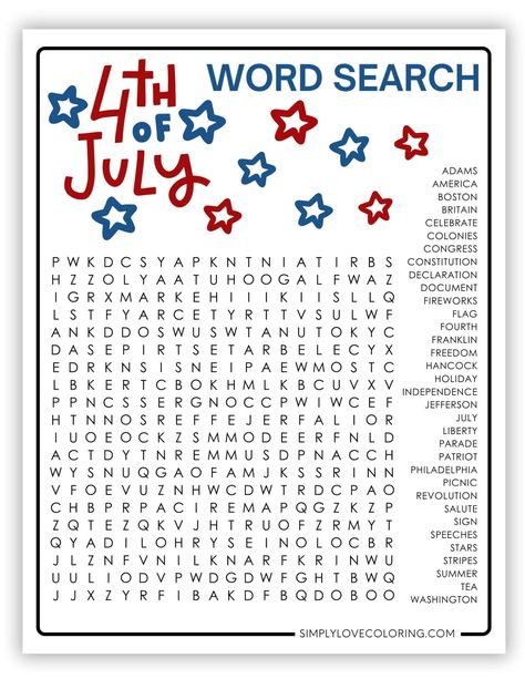 Free Independence Day word searches are perfect for homeschool, teachers, classrooms, and to celebrate the 4th of July 4th Of July Word Search, July Word Search, 4th Of July Word Search Free Printable, 4th Of July Worksheets, Fourth Of July Activities, 4th Of July Activities, Valentine Craft Kids Easy, Independence Day Activities, Patriotic Crafts Diy