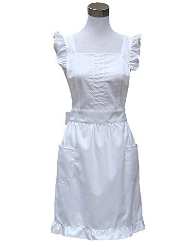 Hyzrz Retro Fancy Cute Cotton Frilly Kitchen White Apron ... Cosplay Maid, White Pinafore, Kitchen Fashion, Restaurant Aprons, Fashion Apron, Pinafore Apron, Vintage Baking, Retro Apron, Work Aprons