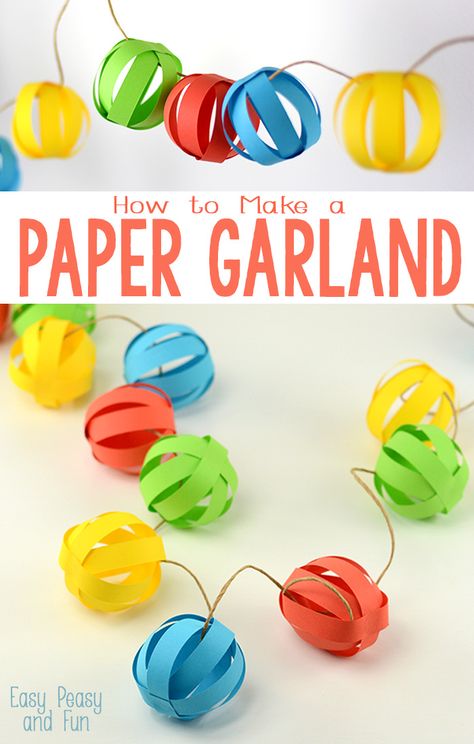 Paper Ball Garland. Love this colorful Christmas craft for kids! Paper Ball, Origami Ornaments, Paper Balls, Ball Garland, Paper Chains, Navidad Diy, Paper Garland, Christmas Crafts For Kids, Elementary Classroom