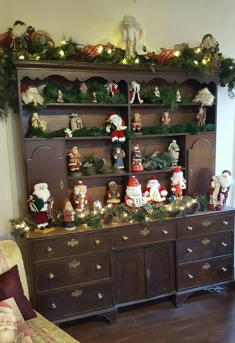 Old hutch decorated for Christmas Hutch Decor, Country Farmhouse, Hutch, Liquor Cabinet, Liquor, Farmhouse, Christmas Decorations, Christmas, Furniture