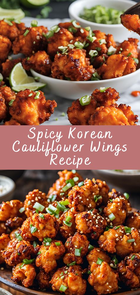 Spicy Korean Cauliflower Wings Recipe | Cheff Recipes Asian Food Vegan, Korean Baked Cauliflower, Plant Based Chicken Wings, Keto Asian Recipes Sides, Asian Coliflower Recipes, Thai Cauliflower Recipes, Asian Cauliflower, Sticky Cauliflower Wings, Cauliflower Wing Recipes