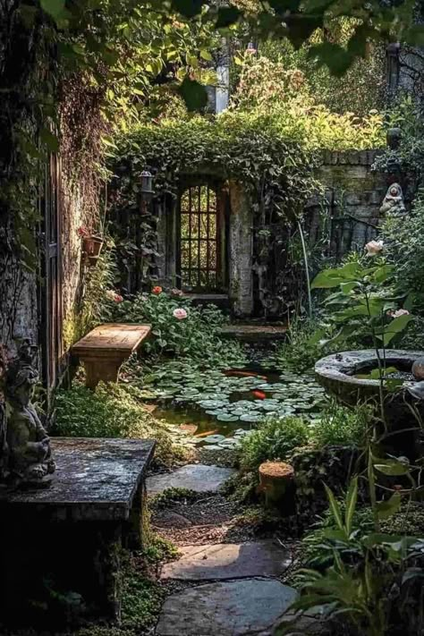 Secret Garden Aesthetic Dark, The Secret Garden Aesthetic, Diy Secret Garden, Aesthetic Gardens, Secret Garden Aesthetic, Secret Garden Art, Dark Boho Bedroom, Secluded Garden, Book Garden