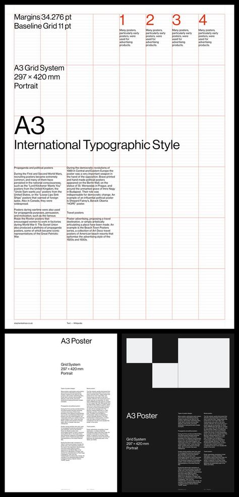 A3 International Typographic Style Poster Grid System InDesign Column Grid Poster, Grids Layout Design, Swiss Design Grid System, Modular Poster Design, Modular Grid Poster, Grid In Graphic Design, Indesign Poster Design, Modernist Poster Design, Manuscript Grid Layout Design