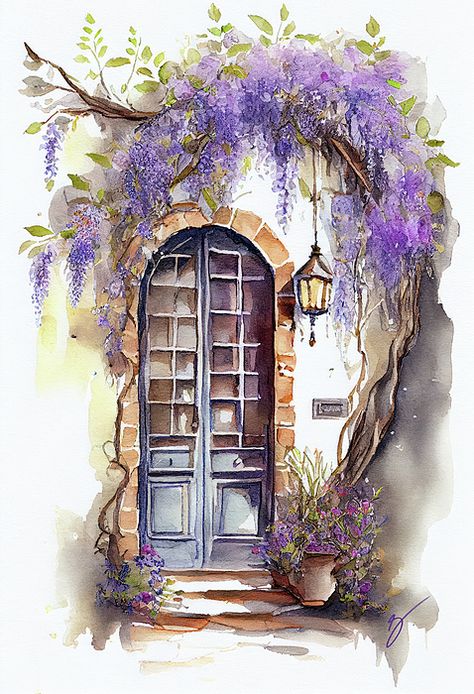 Gateway of Happiness, by Greg Collins Unique Landscaping, Nature And Architecture, Artwork Unique, Watercolor Paintings Nature, Watercolor Architecture, Sketchbook Drawings, Watercolor Flower Art, Watercolor Landscape Paintings, Watercolor Art Lessons