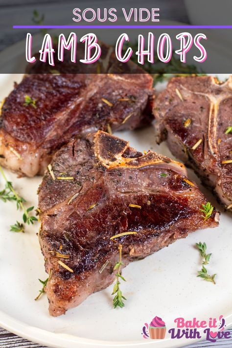 These sous vide lamb chops are some of the most delicious and decadently tender lamb chops you'll ever have! I use a simple marinade of herbs, oil, and lemon juice that perfectly complements the rich flavor of lamb meat for restaurant-quality lamb chops at home! Once you see how easy it is, you'll want to sous vide your lamb from here on out! BakeItWithLove.com #bakeitwithlove #lambchops #sousvide #lamb #dinner Lamb Sous Vide Recipes, Marinade For Lamb Chops, Sous Vide Pork Loin Chops, Sous Vide Boneless Pork Loin Chops, Lamb Chump Chops Recipe, Sous Vide Lamb Chops, Lamb Loin Chop Recipes, Lamb Shoulder Chops, Sous Vide Lamb