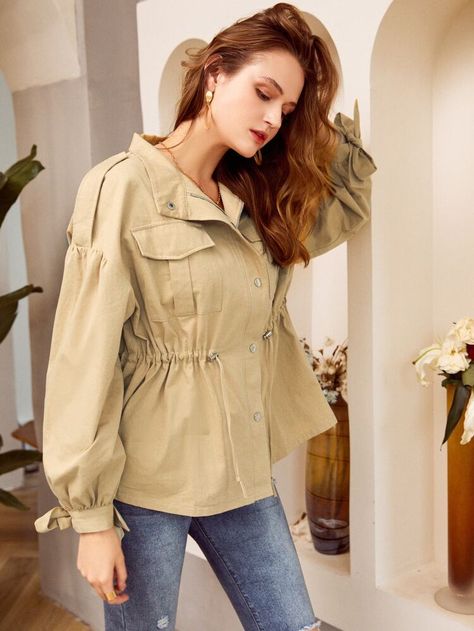 Drawstring Coat, Long Shirt Women, Iranian Women Fashion, Trendy Swimsuits, Fashion Top Outfits, Diy Fashion Hacks, Casual Hijab Outfit, Iranian Women, Women Coats