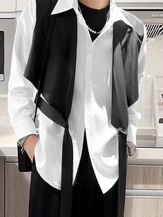 Japanese Gangster Fashion, Korean Fashion Men Formal Style, Black White And Blue Outfit, Korean Style Men Outfits, Black And White Outfit For Men, White Outfit Men, Thrifted Fashion, Thrift Store Outfits, Masc Outfits